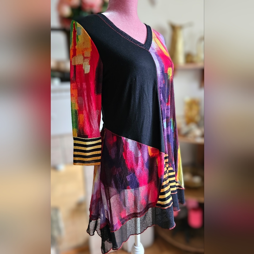 Lior Paris Boho Tunic Style Blouse. Patchwork Blouse.